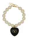 Valentino Garavani Ivory Pearls Coeur Royal Bracelet In Neutral