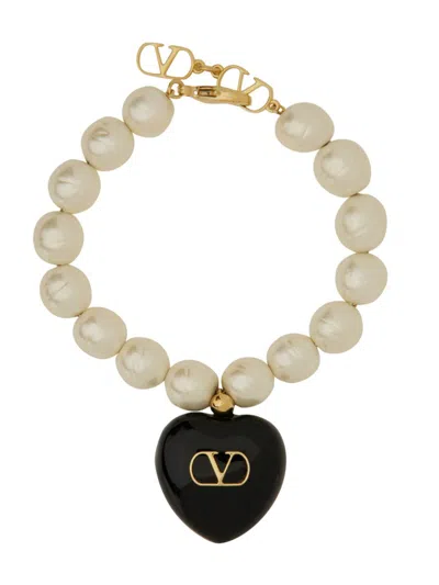 Valentino Garavani Ivory Pearls Coeur Royal Bracelet In Neutral