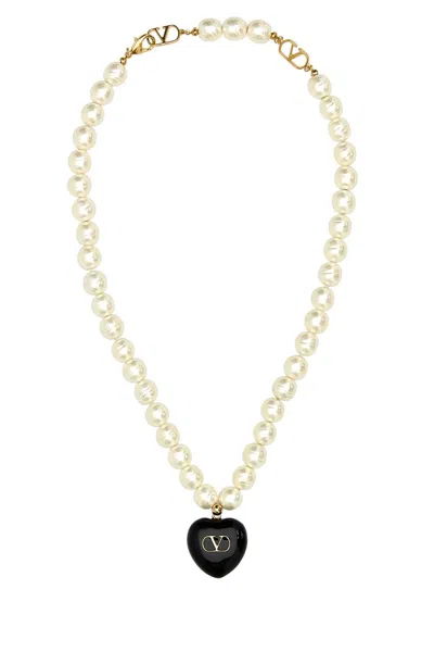 Valentino Garavani Ivory Pearls Coeur Royal Necklace In White