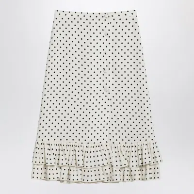 Valentino Ivory Polka-dot Skirt With Ruffles In Black