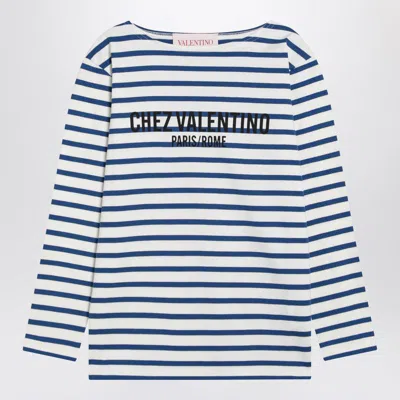 VALENTINO VALENTINO GARAVANI IVORY T-SHIRT WITH BLUE STRIPES CHEZ VALENTINO GARAVANI