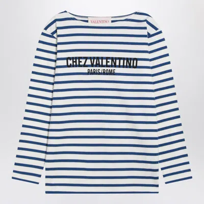 Valentino Garavani Ivory T-shirt With Blue Stripes Chez  Garavani