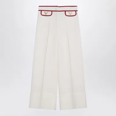 Valentino Garavani Ivory Trousers With Gold V In White