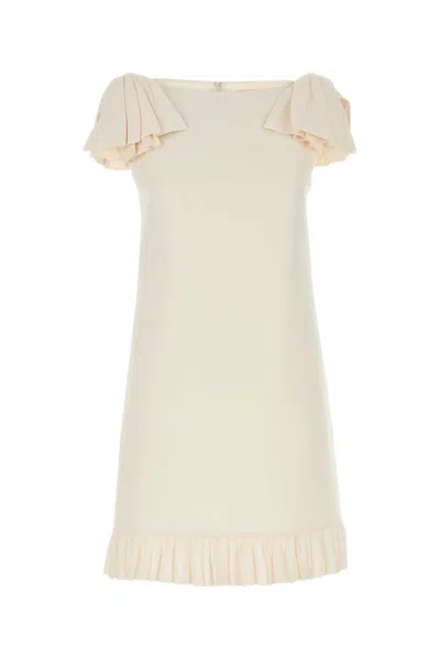 Valentino Garavani Ivory Wool-blend Mini Dress With Silk Lining In White
