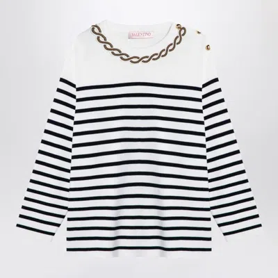 Valentino Ivory/navy Striped Jersey With Embroidery In Blue