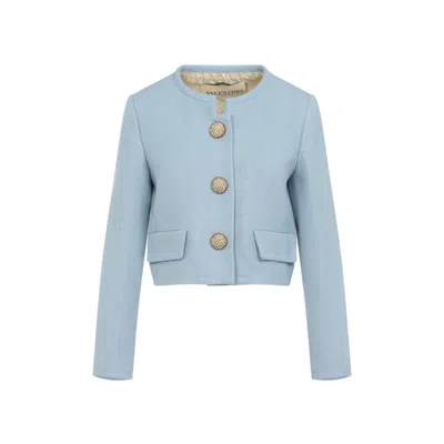 Valentino Light Blue Embellished Button Blazer