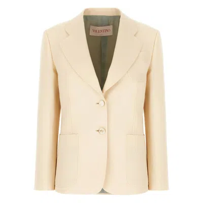 Valentino Wool And Silk Single-breasted Jacket In Neutral