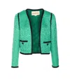 Valentino Womens Pure Green Floral Crop Wool And Silk Jacket