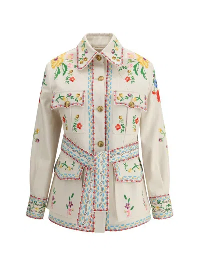 Valentino Garavani Ecru Embroidered Denim Jacket In Cream