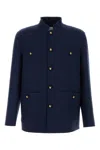 Valentino Double Wool Jacket With Mandarin Collar In Blue