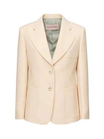 Valentino Wool And Silk Single-breasted Jacket In Neutral