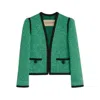 Valentino Womens Pure Green Floral Crop Wool And Silk Jacket