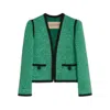 Valentino Womens Pure Green Floral Crop Wool And Silk Jacket