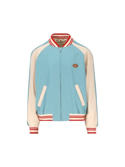 Valentino Bomber Jacket Wool Embroidered Back In Multi