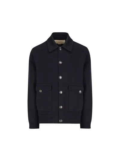 Valentino Knitted Bomber Jacket In Blue