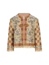 Valentino Garavani Linen Blazer With Intricate Ethnic Embroidery In Brown