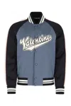 Valentino Logo-patch Viscose And Cotton Bomber Jacket In Blue