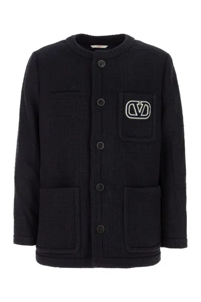 Valentino Jacket Textured Fabric Patch Pockets In Black