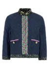 Valentino Chambray Blazer With Quilted Design And Pockets In Blue