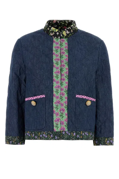 Valentino Chambray Blazer With Quilted Design And Pockets In Blue