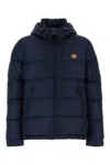 Valentino Nylon Hooded Down Jacket With Vlogo Patch In Blue