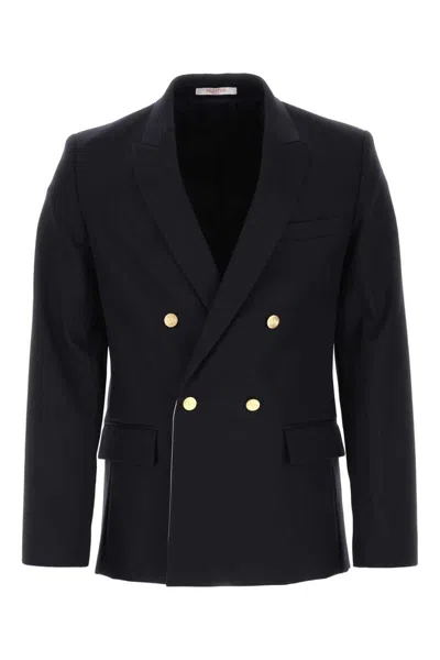 Valentino Drouble-breasted Blazer With Rear Vents In Blue