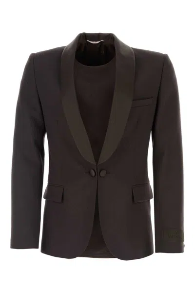 Valentino Padded Shoulders Wool Blazer In Brown