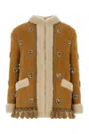 Valentino Shearling Jacket With Heart Motifs And Tassels In Brown