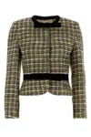 Valentino Cropped Tweed Blazer Long Sleeves Buttons In Multi