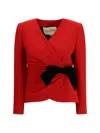Valentino Bow-detailed Ruched Wool-crepe Wrap Jacket In Animal Print