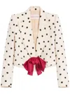 Valentino Bow-embellished Polka-dot Silk-shantung Jacket In Betulla/nero