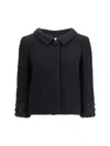 Valentino Button Embellished Tweed Jacket In Blue