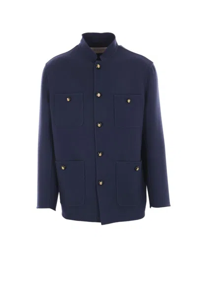 Valentino Double Wool Jacket With Mandarin Collar In Indigo