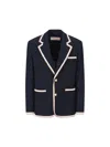 Valentino Blue Jersey Blazer With Torchon Piping In Blue