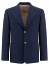 Valentino Wool Blazer With Front Pockets And Notch Lapel In Blue