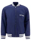 Valentino Blue Bomber Jacket In Printed Polyamide With Zip And High Collar In Blue