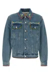 Valentino Garavani Men Beaded Embroidery And Printed Edges Denim Jacket In Blue