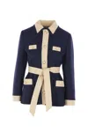 Valentino Collared Single-breasted Coat Jacket With Belted Waist In Blue