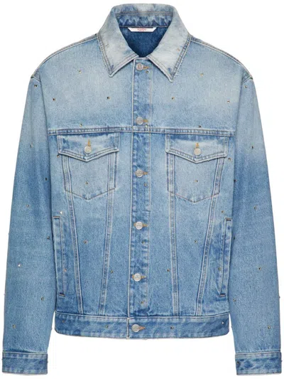 Valentino Buttoned Long-sleeved Denim Jacket In Blue
