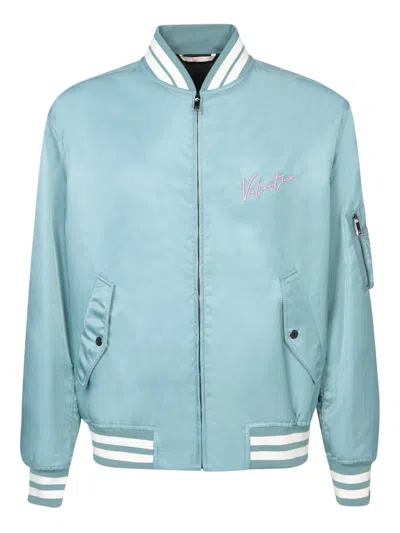 Valentino Embroidered Logo Varsity Bomber Jacket In Blue