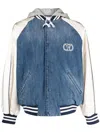 Valentino Double-layered Hooded Varsity Jacket In Blue