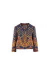 Valentino Womens Indaco Arancio Giallo Paisley-pattern Cropped Cotton Jacket In Indigo+orange+yellow