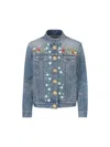 Valentino Womens Medium Blue Denim Bead-embellished Regular-fit Denim Jacket In Medium Blue Denim
