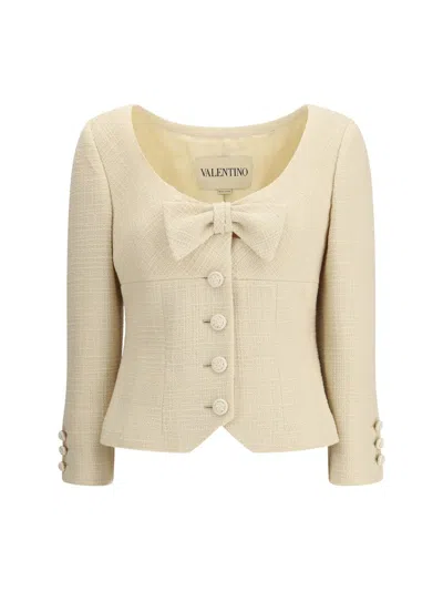 Valentino Short Jacket In Plain Wool Tweed In Neutral