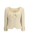Valentino Wool Crepe Jacket With Applied Bow In Neutral