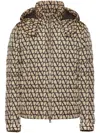 Valentino Down Jacket In Nylon With Toile Iconographe Print In Brown