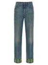 Valentino Medium Blue Jeans With Green Embroidery, Straight Leg, High Waist