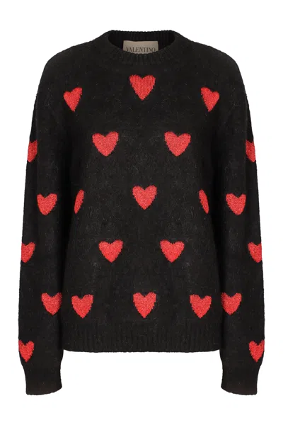 Valentino Jacquard Heart Mohair Blend Sweater In Multi