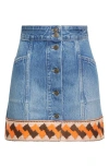 Valentino Garavani Denim Mini Skirt With Jacquard Trim In Denim