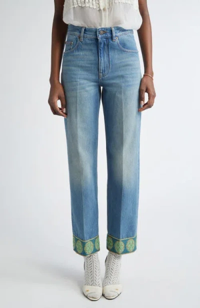 Valentino Garavani Jacquard Trim Straight Leg Jeans In Blue